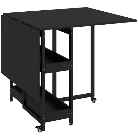 Photo of HOMCOM Four-Person Drop Leaf Table - Black Wood-Effect in Wood-Effect colour on a white background