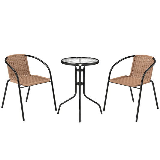 Photo of Outsunny 3 Pieces Rattan Bistro Set - Brown in Brown colour on a white background