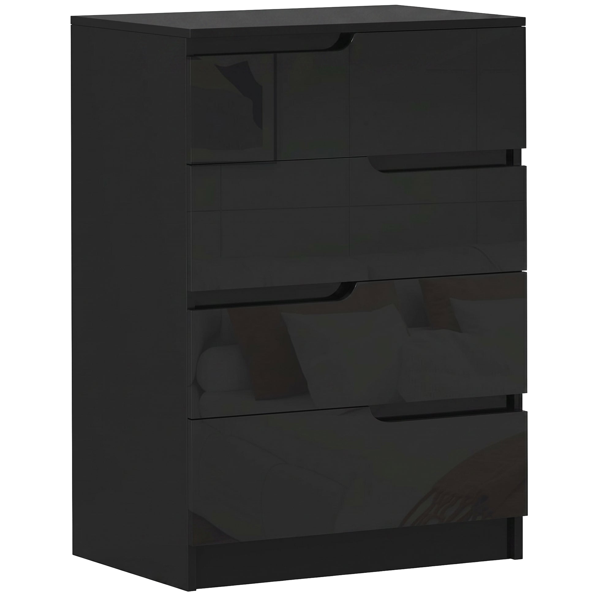 Photo of HOMCOM Chest of Four High Gloss Front Drawers - Black in Black colour on a white background