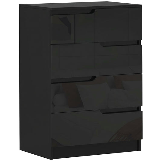 Photo of HOMCOM Chest of Four High Gloss Front Drawers - Black in Black colour on a white background