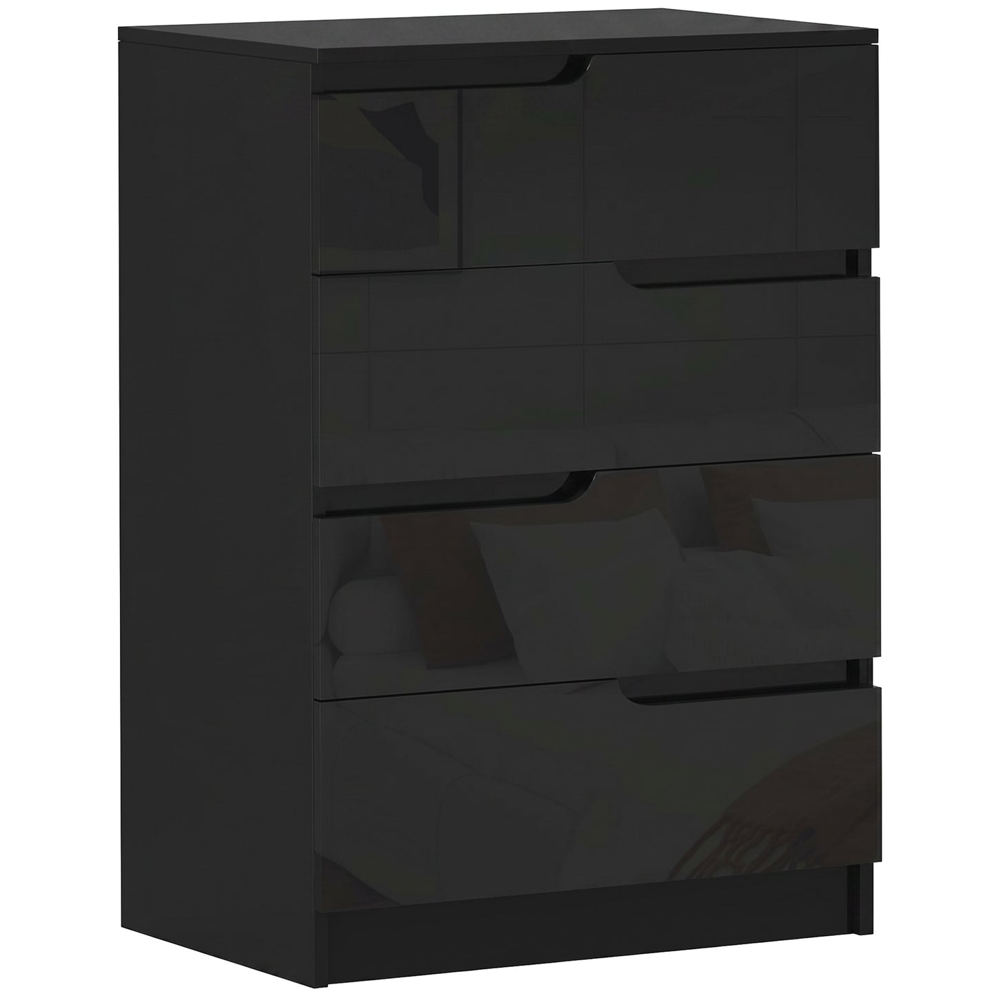 Photo of HOMCOM Chest of Four High Gloss Front Drawers - Black in Black colour on a white background