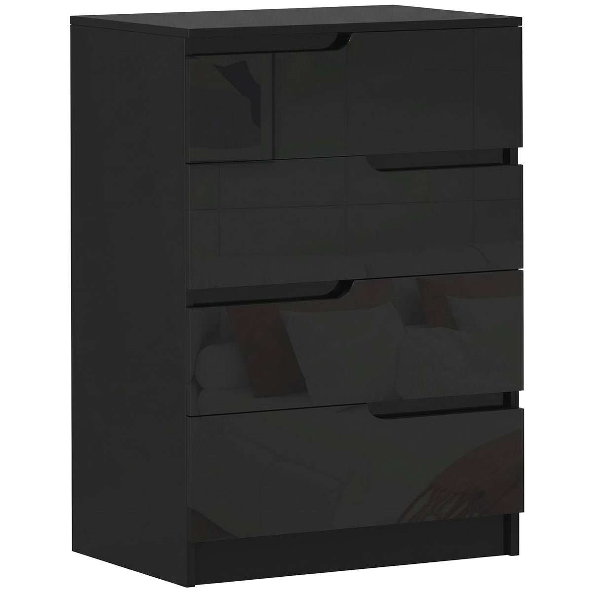 Photo of HOMCOM Chest of Four High Gloss Front Drawers - Black in Black colour on a white background