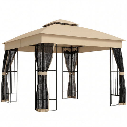 Photo of Outsunny 3 x 3 m Outdoor Garden Gazebo with Post Shelves, UPF50+ Double Roof Patio Permanent Pavilion, Brown in Brown colour on a white background