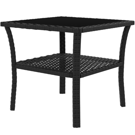 Photo of Outsunny Two-tier PE Rattan Square Coffee Table - Black in Black colour on a white background