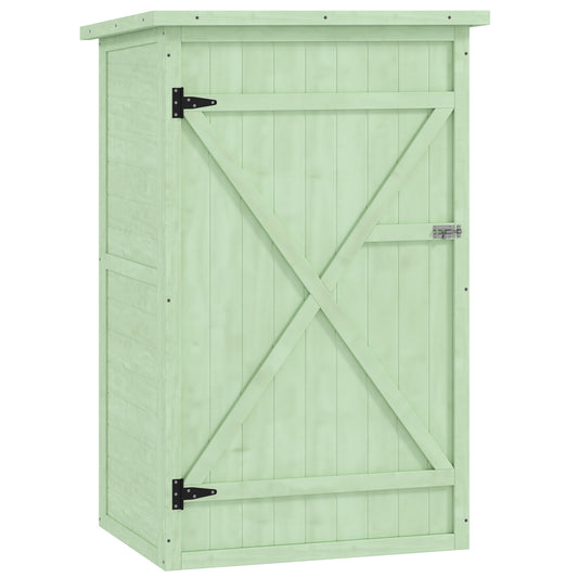 Photo of Outsunny Wooden Small Shed, Garden Storage Shed with Shelves and Bolt Latch, 75L x 56W x115H cm, Green in Green colour on a white background
