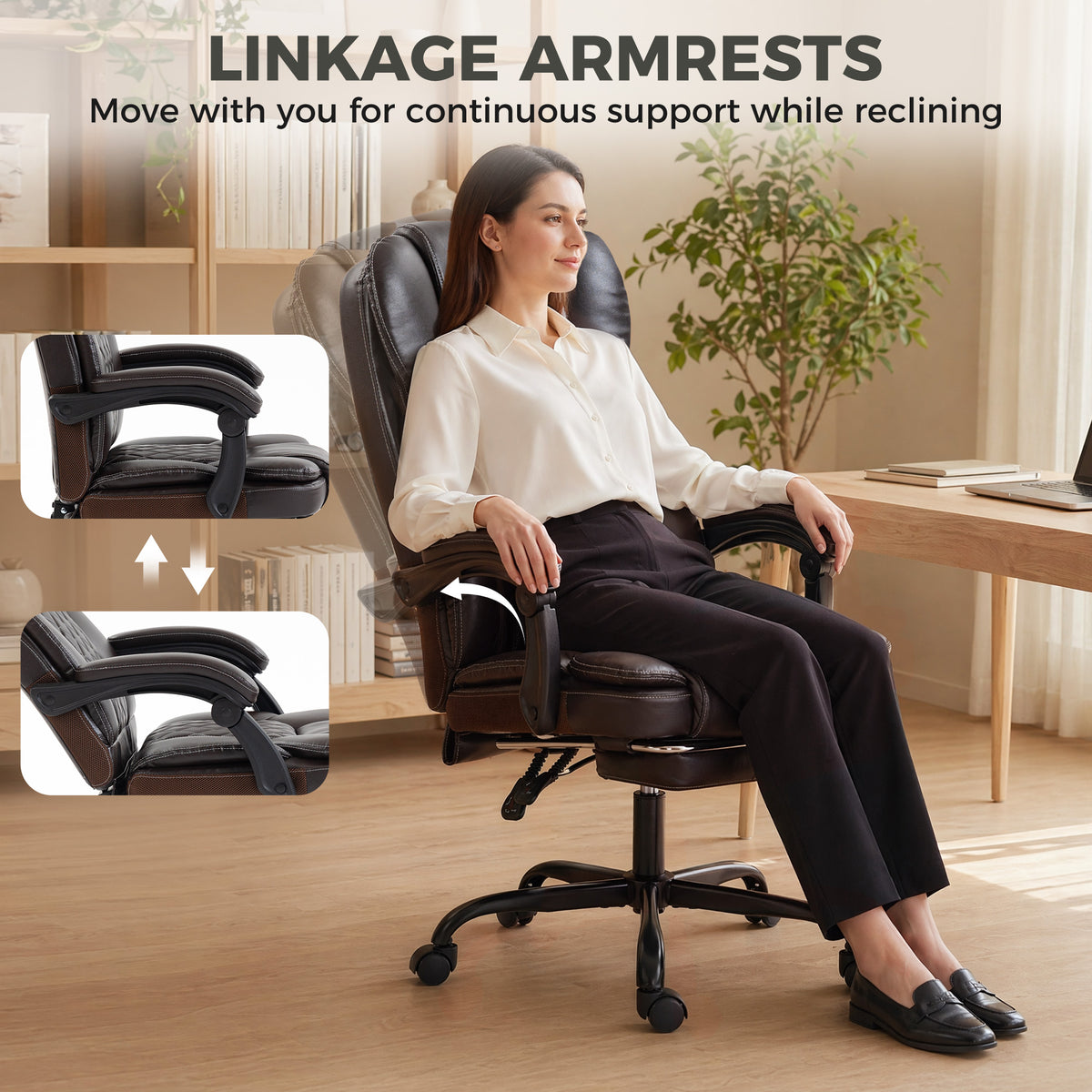HOMCOM Executive Home Office Chair Reclining Function Footrest Computer Desk Chair High Back, Brown