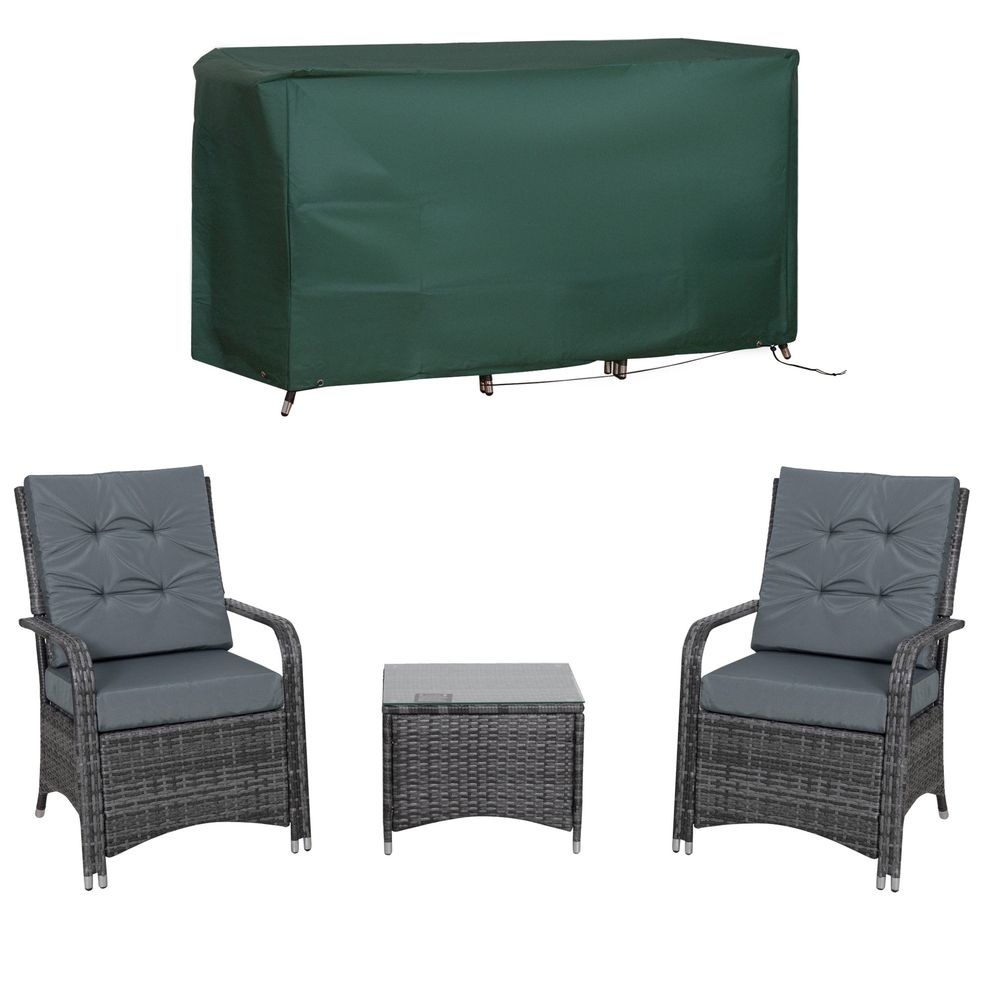 Photo of Outsunny 2-Seater Rattan Table & Chair, Bistro Garden Furniture Set Wicker Table for Small Patio, Waterproof Cover Included in Included colour on a white background
