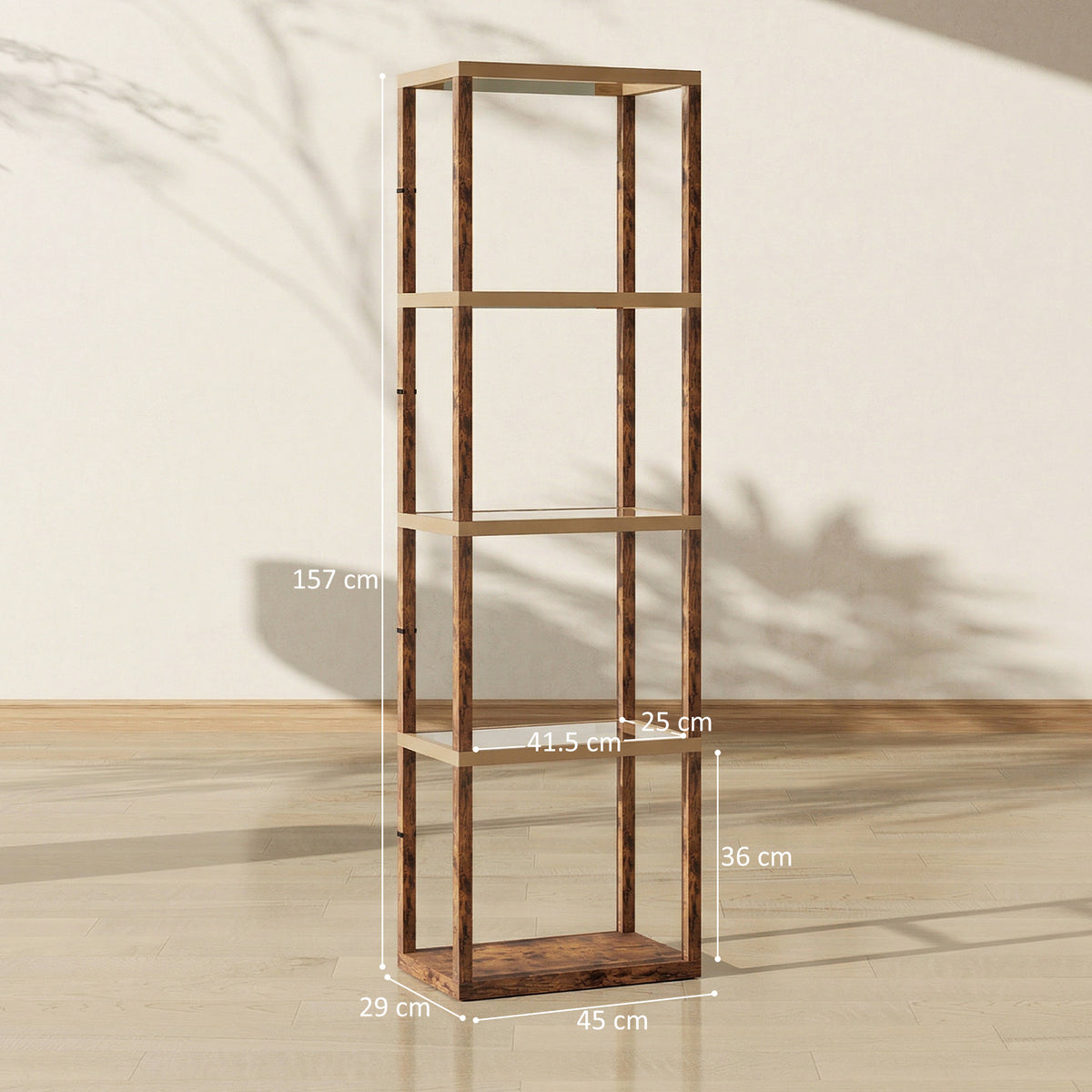 HOMCOM Four-Shelf Floor Lamp - Rustic Brown
