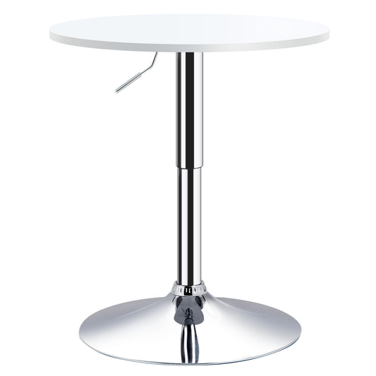 Photo of HOMCOM Bar Table Φ60cm Adjustable Height Round Bistro Table w/ Swivel Top Metal Frame Counter Surface Stylish Kitchen Conservatory White in White colour on a white background