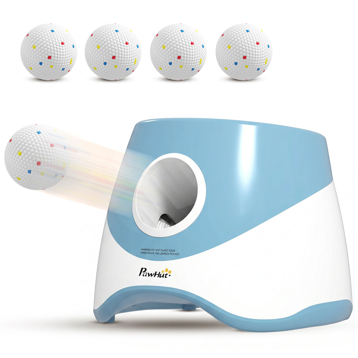 Photo of PawHut Automatic Dog Ball Launcher with 5 ETPU Balls 5.8 cm, 3 Distance Settings 6/10/14 m, Blue in Blue colour on a white background