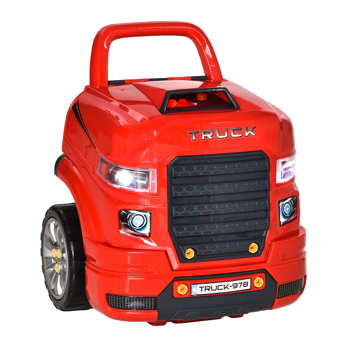 Photo of HOMCOM Kids Truck Engine Toy Set, Toddler Educational Car Service Station Playset, Take Apart Workshop, w/ RC Car Key, Steering wheel, Horn, Light, for 3-5 Years Old Red in Red colour on a white background