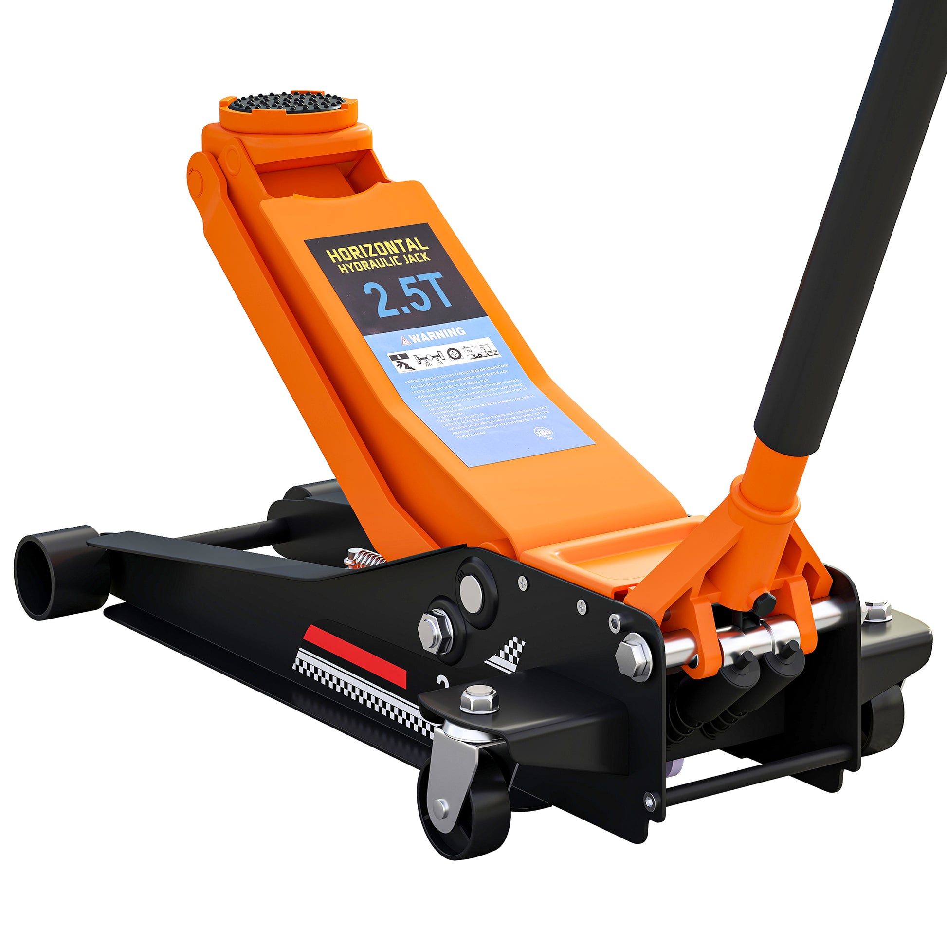 Photo of HOMCOM 2.5 Ton Hydraulic Low-Profile Floor Jack, with 7.5-47cm Lifting Range, Wheels, Orange in Orange colour on a white background