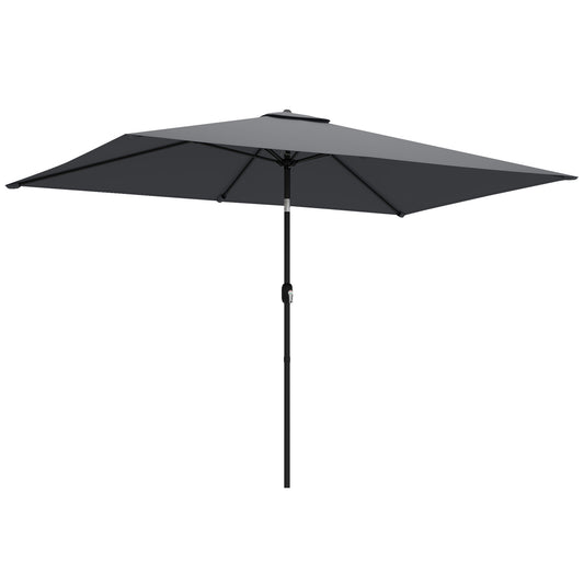 Photo of Outsunny Garden Parasol, Parasol Umbrella with Crank Handle, Tilt Function, Polyester Canopy, Dark Grey in Grey colour on a white background