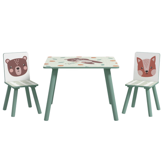 Photo of ZONEKIZ Kids and Table Chairs, Children Desk with Two Chairs, Toddler Furniture Set, for Ages 3-6 Years - Green in Green colour on a white background