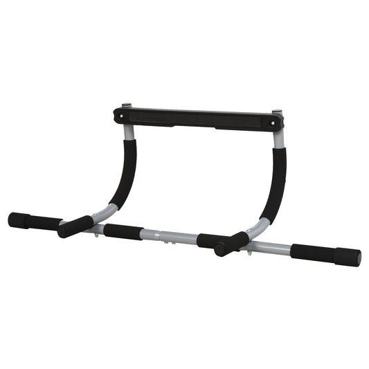 Photo of HOMCOM Doorway Pull up Bar, Door Frame Chin up Push up Bar for Home Gym Upper Body Workout, No Drilling or Screws, Grey in Grey colour on a white background