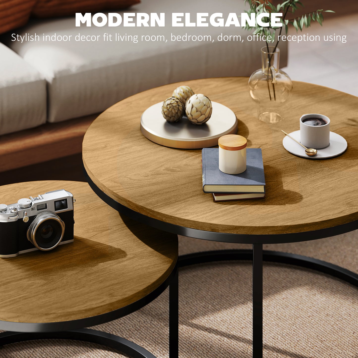 HOMCOM Set of Two Wood-Effect Stacking Tables - Brown