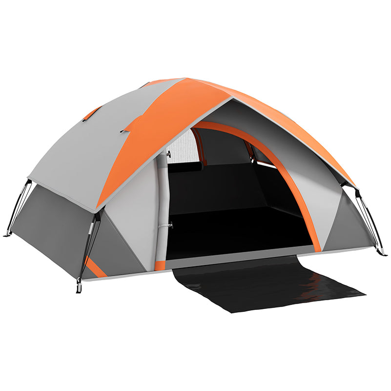 Photo of Outsunny Two Man Single Room Dome Tent, with Accessories - Orange/Grey in Orange/Grey colour on a white background