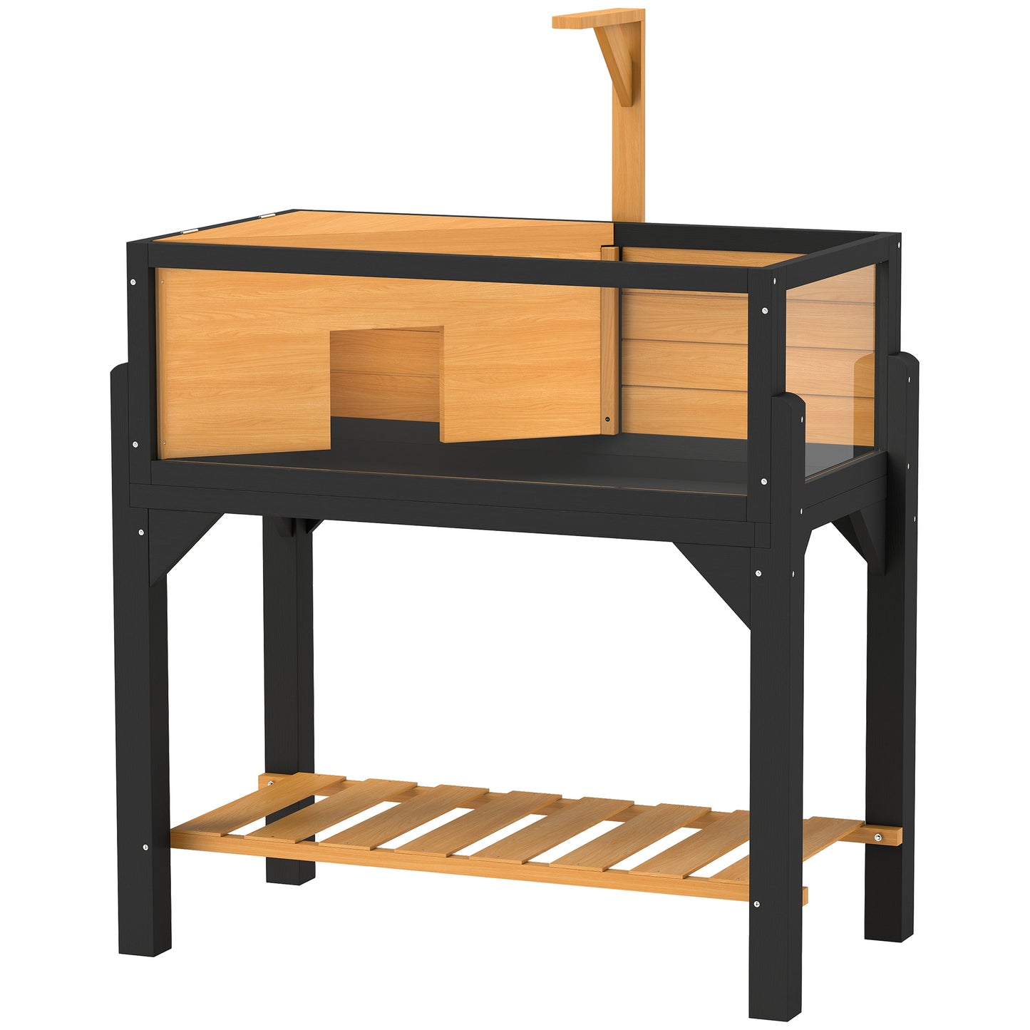 Photo of PawHut Wooden Tortoise House with Storage Shelf, Clear Observation Windows, Lamp Holder, Openable Top, Built-in Tray, Yellow in Yellow colour on a white background