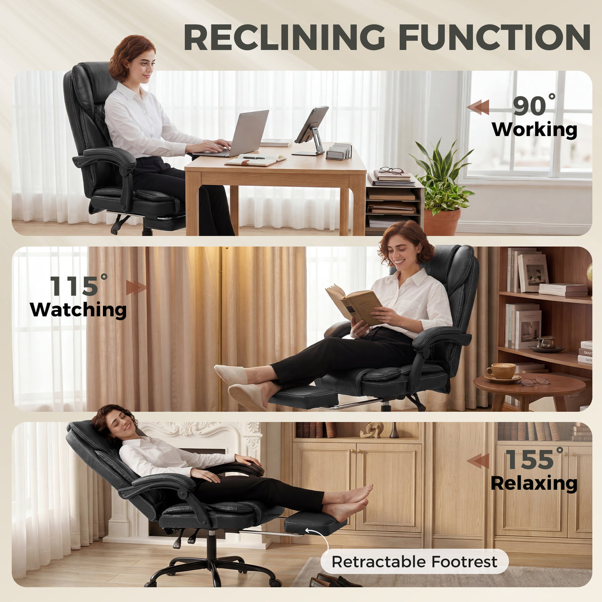HOMCOM Executive Home Office Chair Reclining Function Footrest Computer Desk Chair High Back, Black