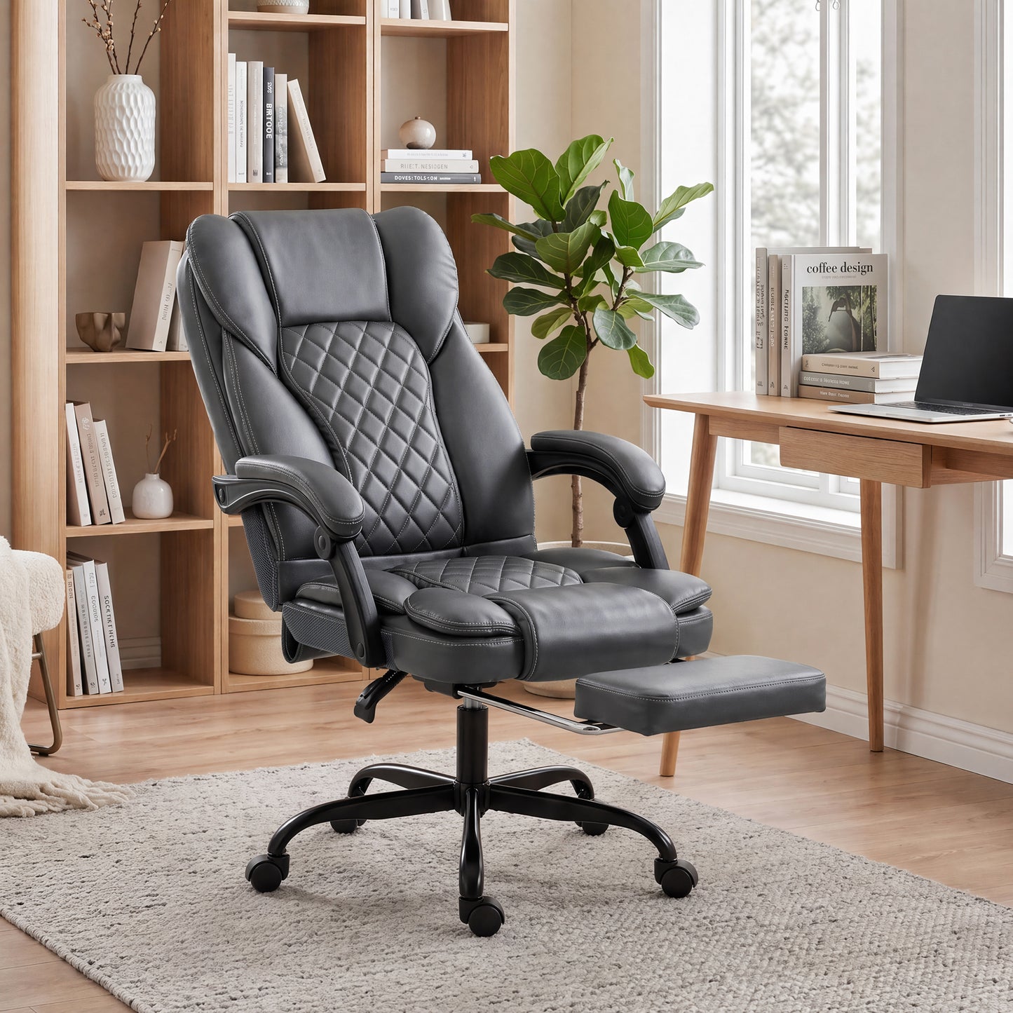 HOMCOM Executive Home Office Chair Reclining Function Footrest Computer Desk Chair High Back, Grey