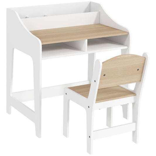 Photo of AIYAPLAY Kids Desk and Chair Set, Children Study Table with Storage and Shelves for Study Room, Gift for 3-8 Years, Natural in Natural colour on a white background