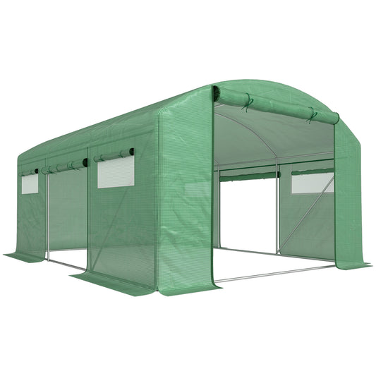 Photo of Outsunny 13 x 9.8ft Walk-In Polytunnel Greenhouse - Green in Green colour on a white background
