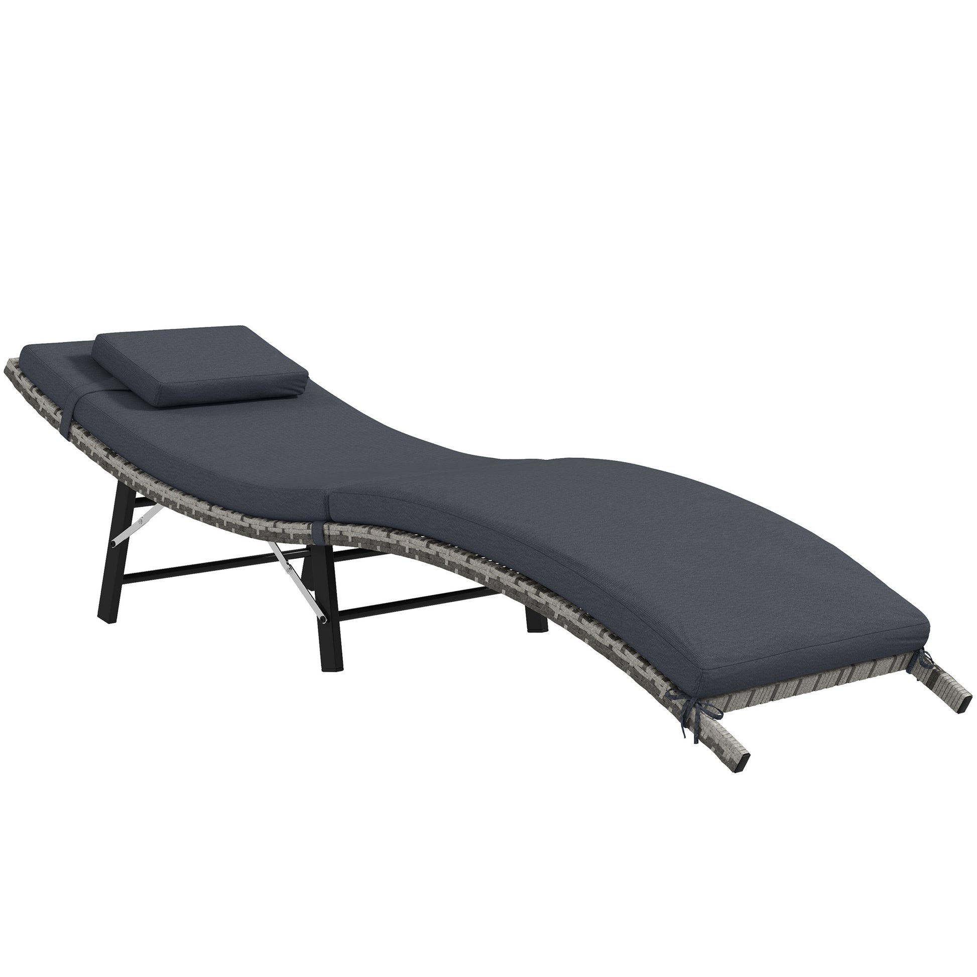 Photo of Outsunny Rattan Folding Sun Lounger Outdoor Chair with Cushion and Pillow Grey in Grey colour on a white background