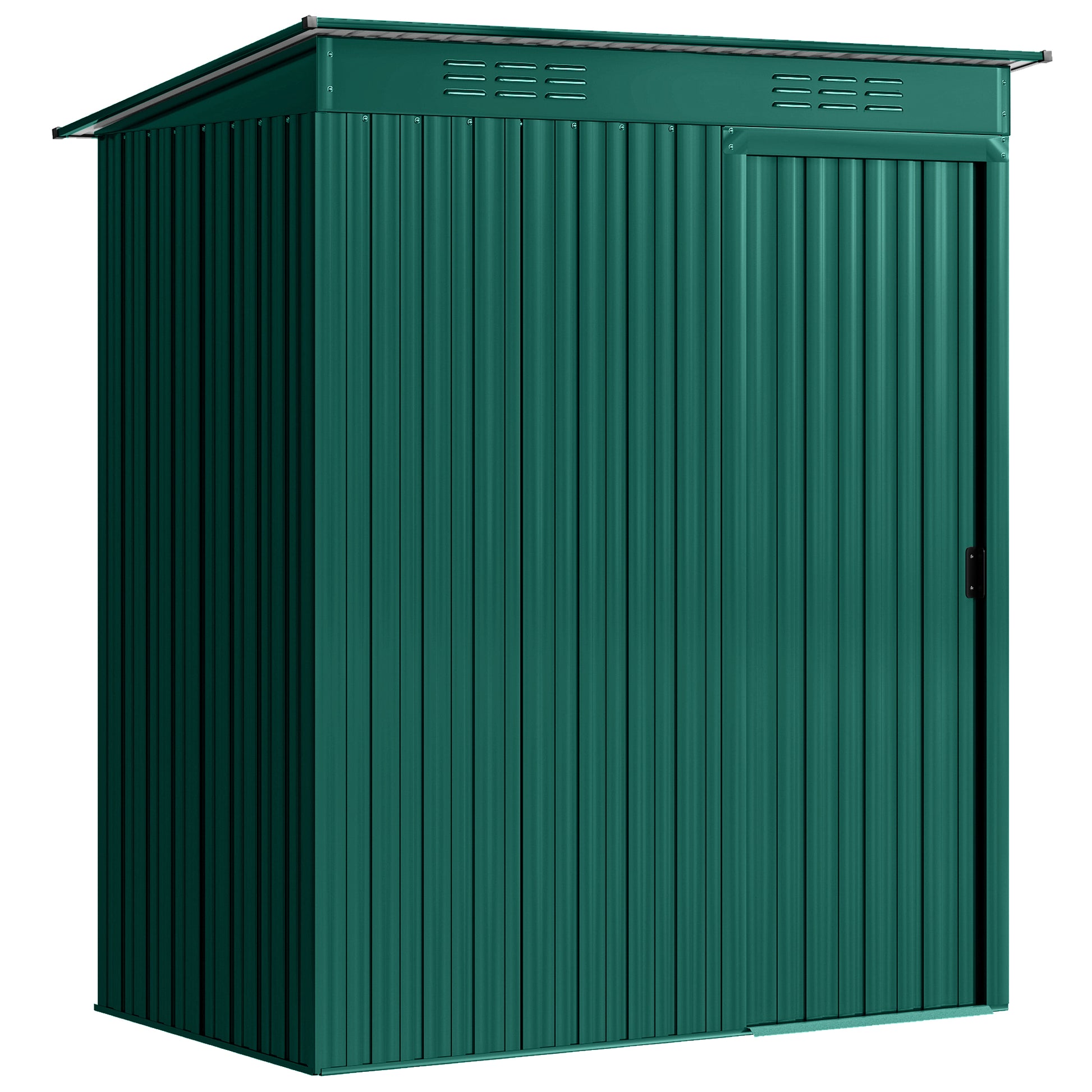 Photo of Outsunny 5 x 3.5ft Metal Garden Storage Shed with Effortless Assembly and 2 Pairs of Gloves, Waterproof Outdoor Shed, Green in Green colour on a white background