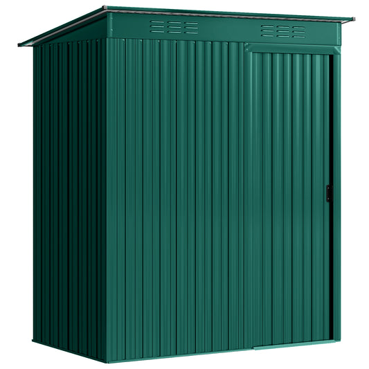 Photo of Outsunny 5 x 3.5ft Metal Garden Storage Shed with Effortless Assembly and 2 Pairs of Gloves, Waterproof Outdoor Shed, Green in Green colour on a white background