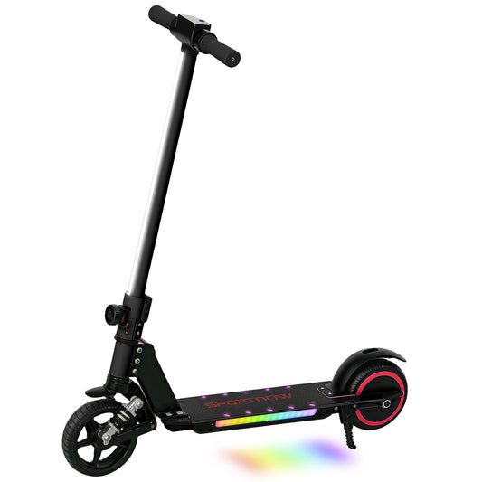 Photo of SPORTNOW Folding Electric Scooter for Kids, with Dual Brakes, Front Suspension, LED Colourful Lights, Black in Black colour on a white background