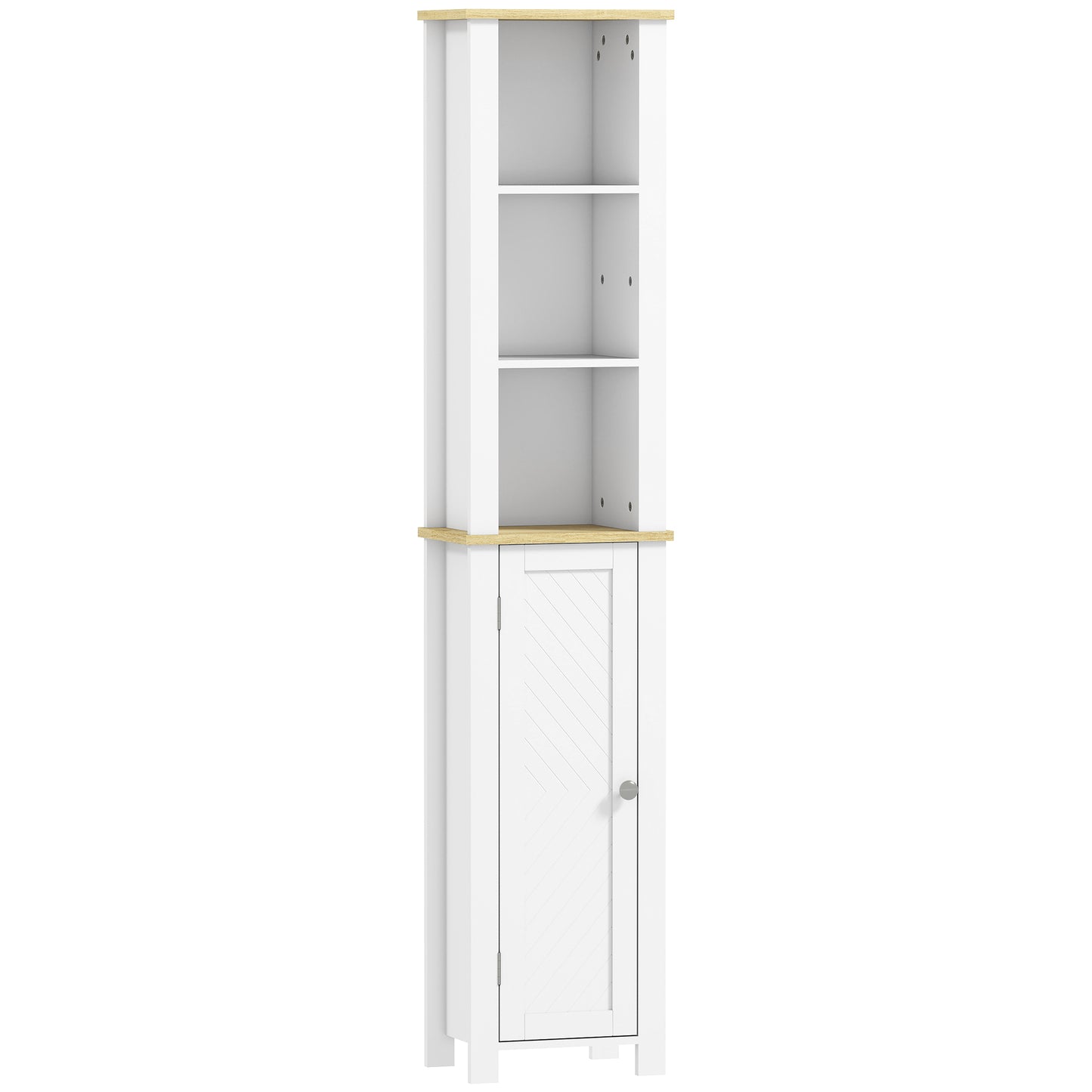 Photo of kleankin Slim Bathroom Storage Unit with Open Compartment, Bathroom Storage Cabinet with Adjustable Shelf, 34 x 23 x 165 cm, White in White colour on a white background