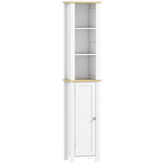 Photo of kleankin Slim Bathroom Storage Unit with Open Compartment, Bathroom Storage Cabinet with Adjustable Shelf, 34 x 23 x 165 cm, White in White colour on a white background