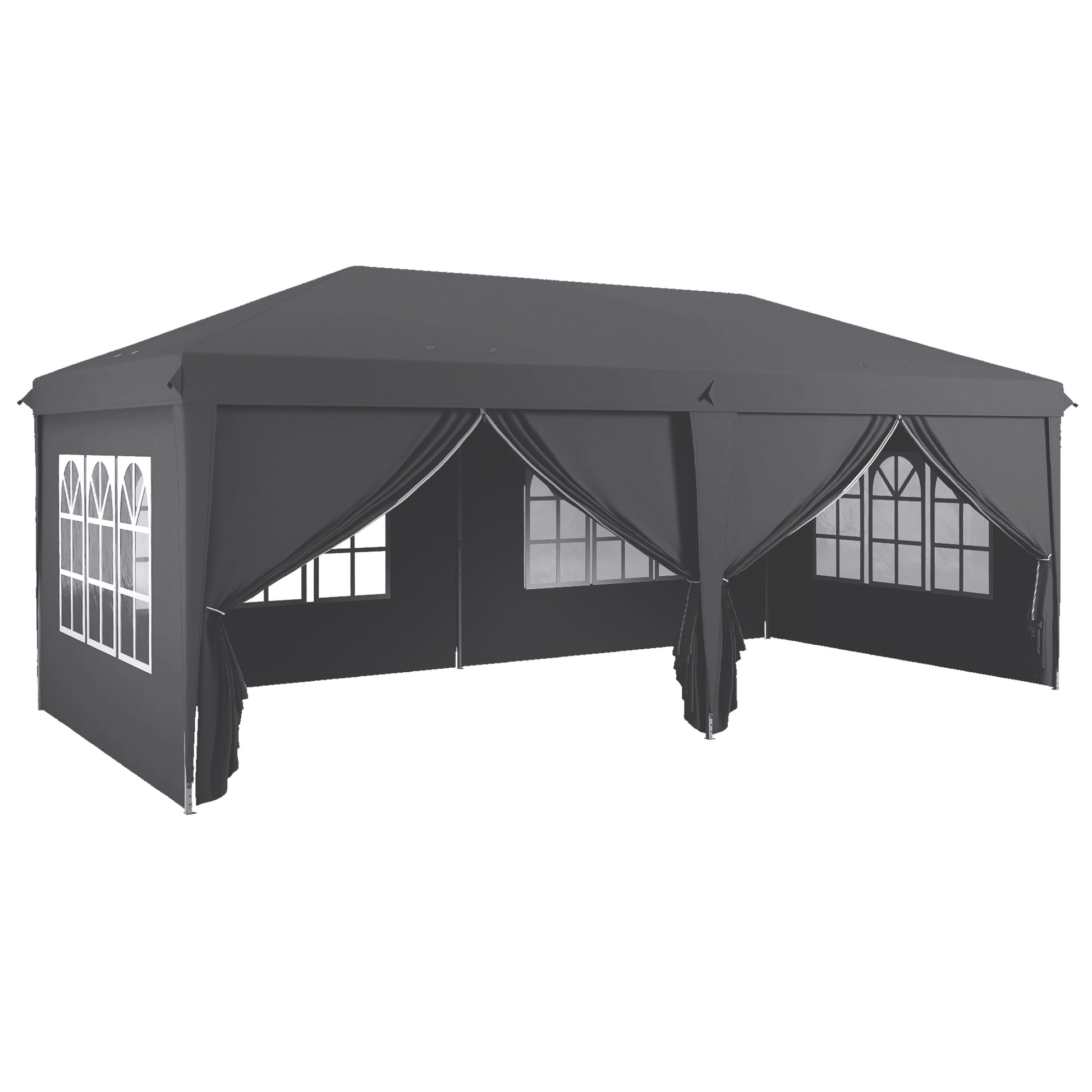 Photo of Outsunny Outsunny 3 x 6 m Garden Pop Up Gazebo, Wedding Party Tent Marquee, Water Resistant Awning Canopy with Sidewalls, Windows, Carry Bag, Grey in Grey colour on a white background