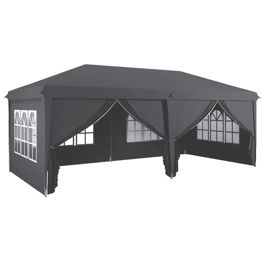 Photo of Outsunny Outsunny 3 x 6 m Garden Pop Up Gazebo, Wedding Party Tent Marquee, Water Resistant Awning Canopy with Sidewalls, Windows, Carry Bag, Grey in Grey colour on a white background