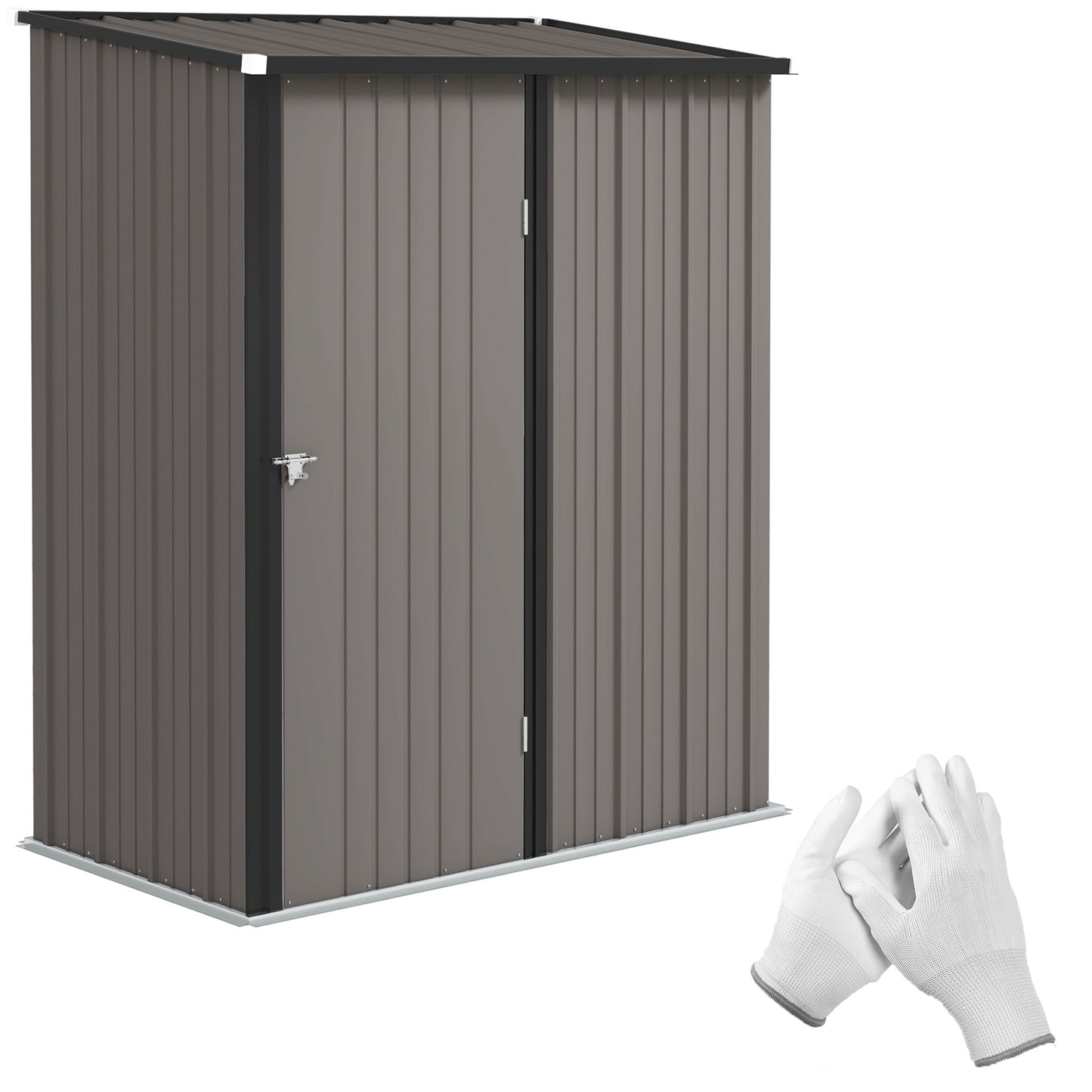 Photo of Outsunny 5.3 x 3.1ft Corrugated Steel Garden Shed - Light Grey in Grey colour on a white background