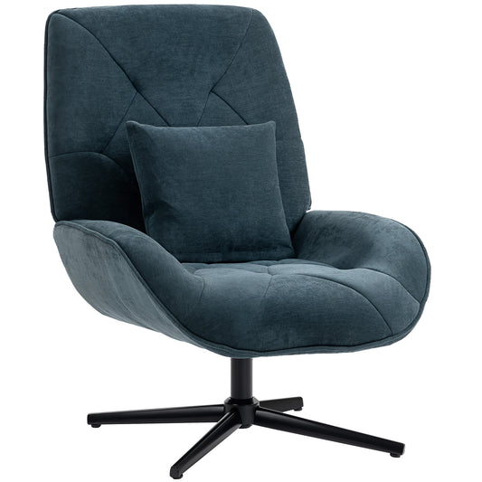 Photo of HOMCOM Accent Chair, Chenille Upholstered Swivel Armchair with Lumbar Pillow, High Back, Deep Seat and Metal Legs, Dark Green in Green colour on a white background