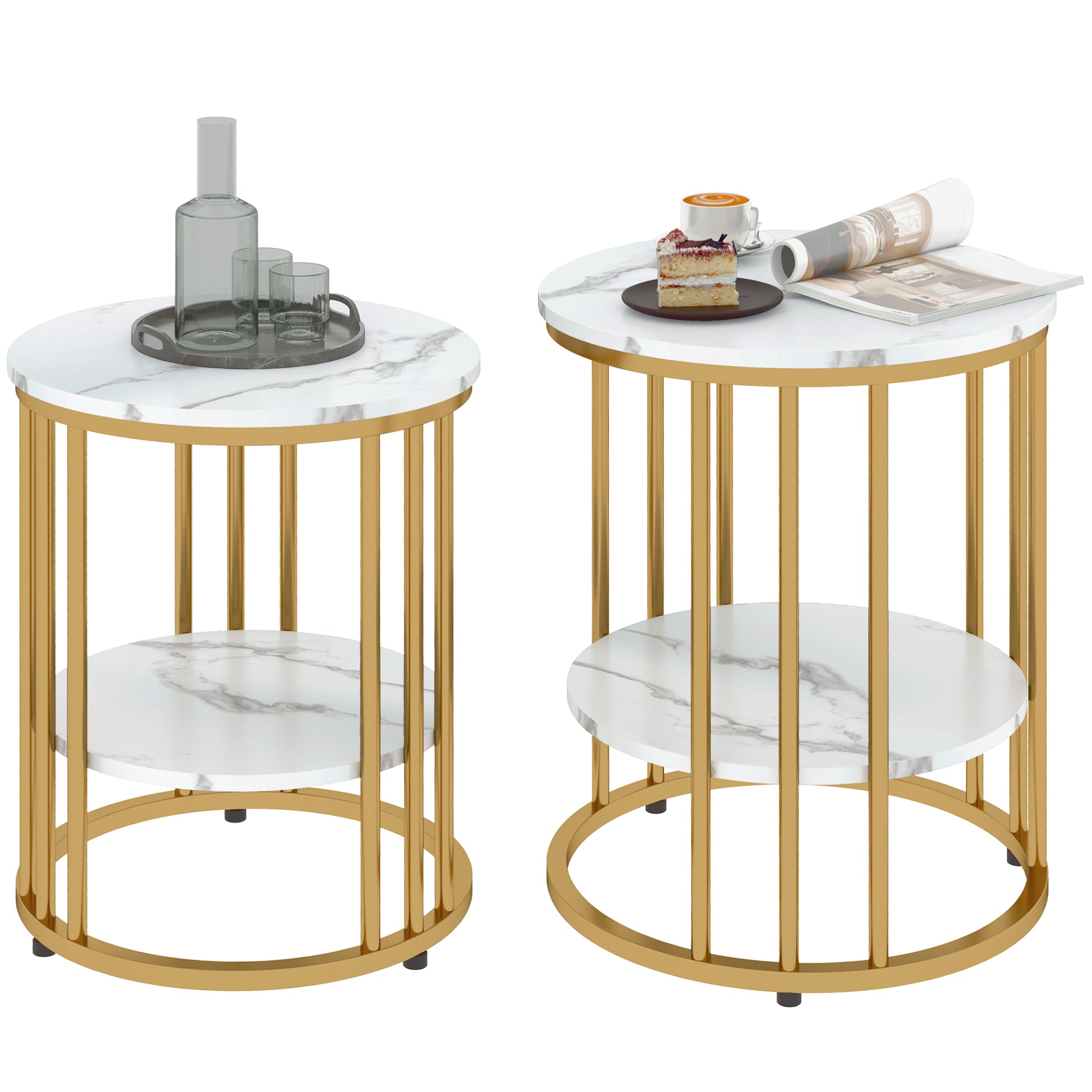 Photo of HOMCOM Set of Two Marble-Effect Coffee Tables - White/Gold-Tone in White/Gold-Tone colour on a white background
