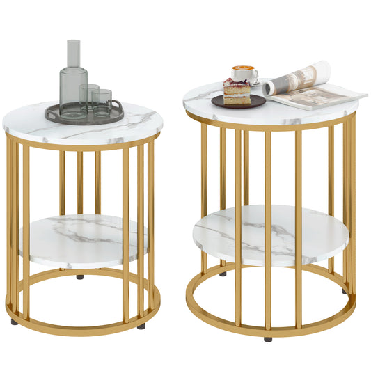 Photo of HOMCOM Set of Two Marble-Effect Coffee Tables - White/Gold-Tone in White/Gold-Tone colour on a white background