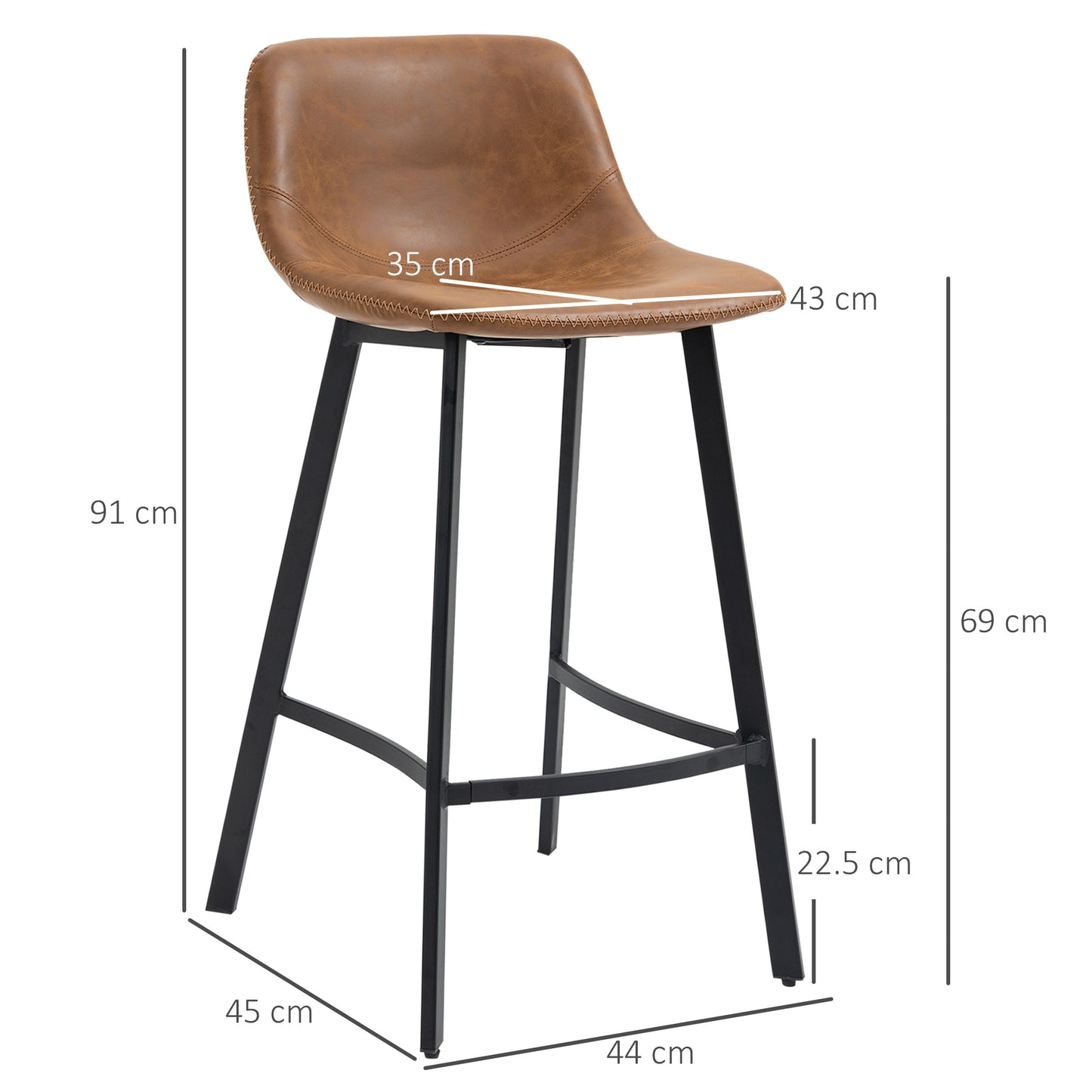 HOMCM Kitchen Stools Set of 2, 97cm Sitting Height with Integrated stable structure, Brown