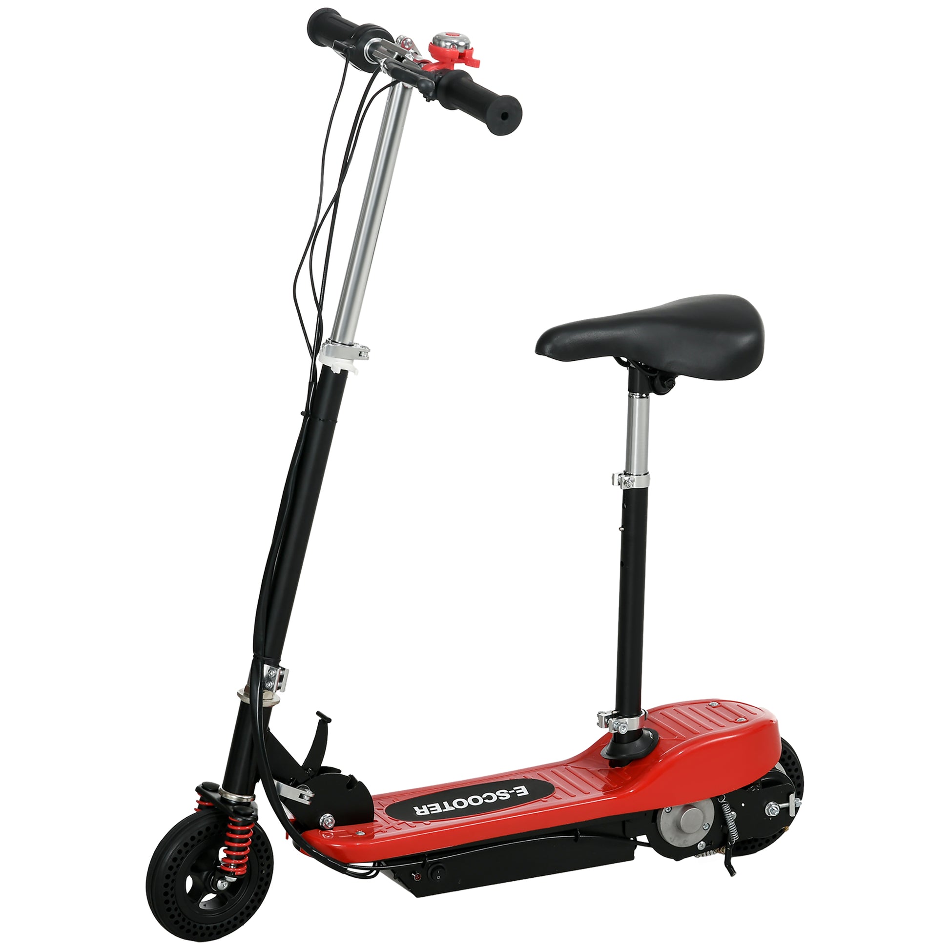 Photo of HOMCOM Steel Ride on Powered Scooter, Folding E-Scooter with Warning Bell, 15km/h Maximum Speed, for 6-14 Years Old, Red in Red colour on a white background