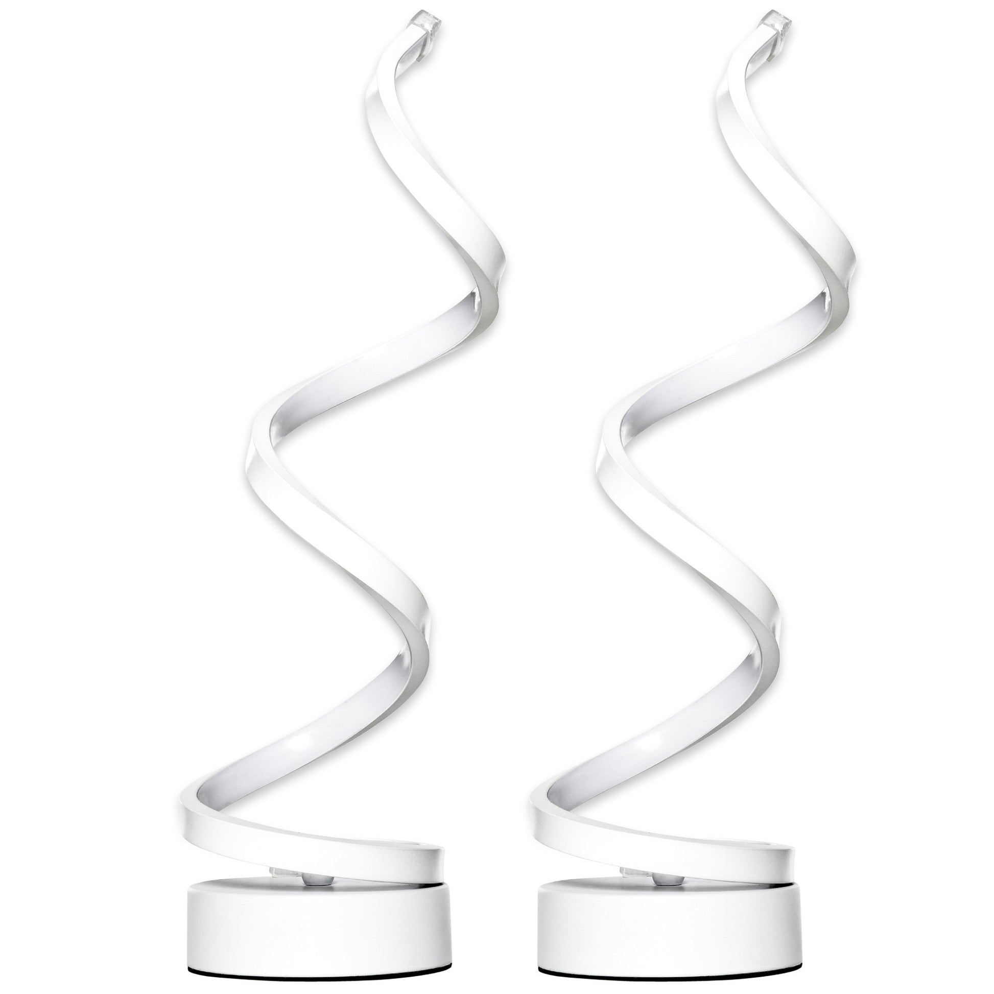 Photo of HOMCOM Set of 2 Modern Wave-Shaped LED Table Lamp with Round Metal Base for Living Room, Bedroom, White in White colour on a white background