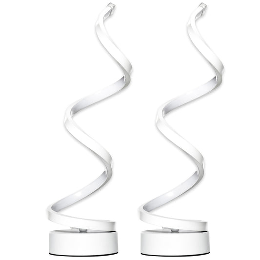 Photo of HOMCOM Set of 2 Modern Wave-Shaped LED Table Lamp with Round Metal Base for Living Room, Bedroom, White in White colour on a white background