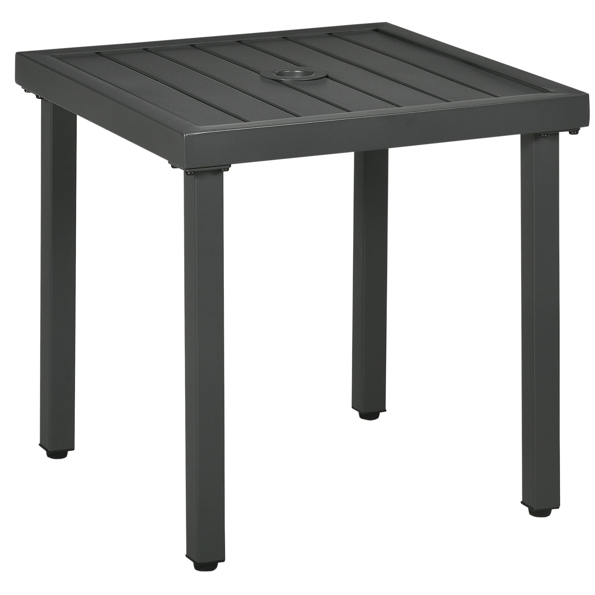 Photo of Outsunny Garden Side Table, 51x51cm Square Patio Coffee Table with Umbrella Hole, End Table with Steel Frame for Balcony, Grey in Grey colour on a white background