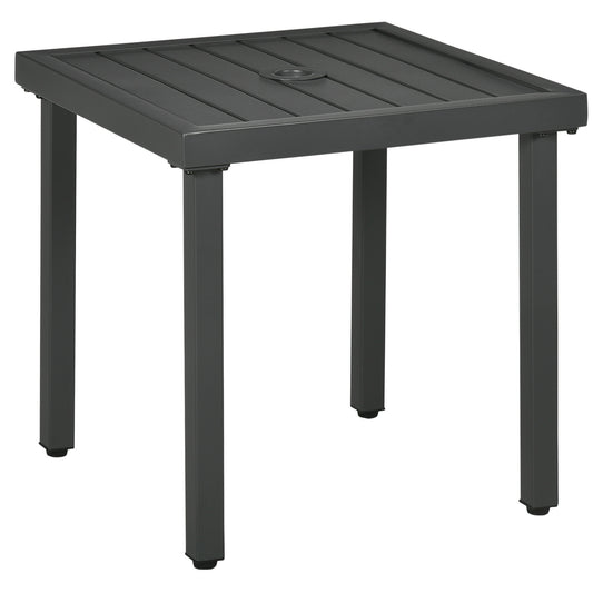 Photo of Outsunny Garden Side Table, 51x51cm Square Patio Coffee Table with Umbrella Hole, End Table with Steel Frame for Balcony, Grey in Grey colour on a white background