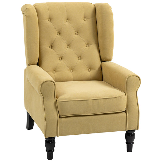 Photo of HOMCOM Wingback Accent Chair, Retro Upholstered Button Tufted Occasional Chair for Living Room and Bedroom, Yellow in Yellow colour on a white background
