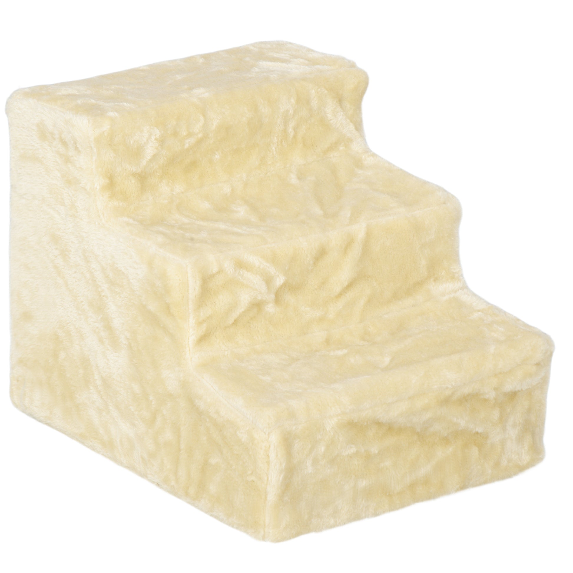Photo of PawHut Three-Step Dog Stairs, with Washable Plush Cover, for High Bed Sofa, Dog Stairs for Small Dog and Cat - Beige in Beige colour on a white background