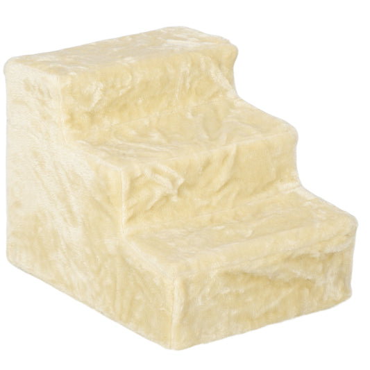 Photo of PawHut Three-Step Dog Stairs, with Washable Plush Cover, for High Bed Sofa, Dog Stairs for Small Dog and Cat - Beige in Beige colour on a white background