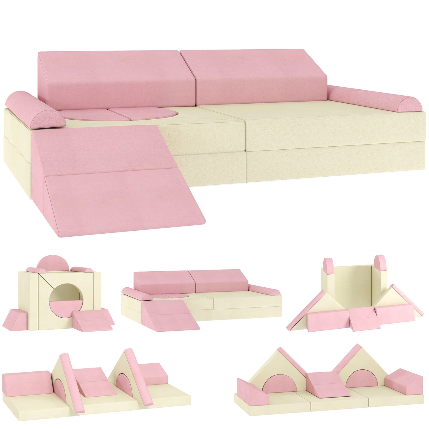 Photo of AIYAPLAY Kids Play Sofa, 12 Pieces Foam Modular Soft Play Set for Playroom, Children Convertible Sofa for Boys and Girls, Pink in Pink colour on a white background