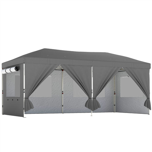 Photo of Outsunny 3 x 6 m Pop Up Canopy with UV50+ Protection Garden Gazebo with 6 Sidewalls, Dark Grey in Grey colour on a white background