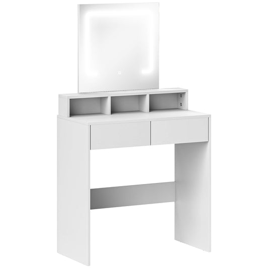 Photo of HOMCOM Storage Dressing Table, with LED Light Mirror - White in White colour on a white background
